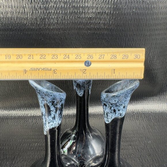 Van Briggle Art Pottery Triple Bud Vase Attached Signed Black Crackled Glaze VTG - Picture 4 of 11